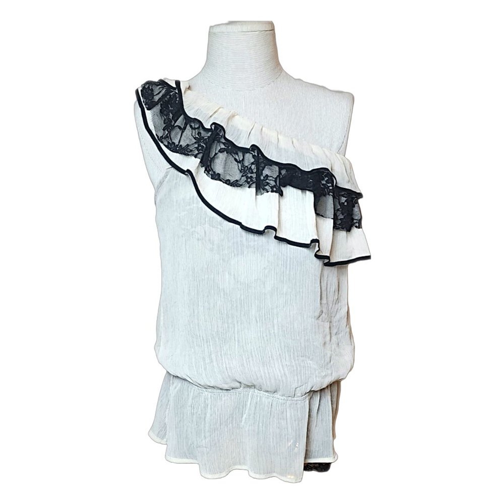 One Shoulder Ruffeled with Lace by Guess - L